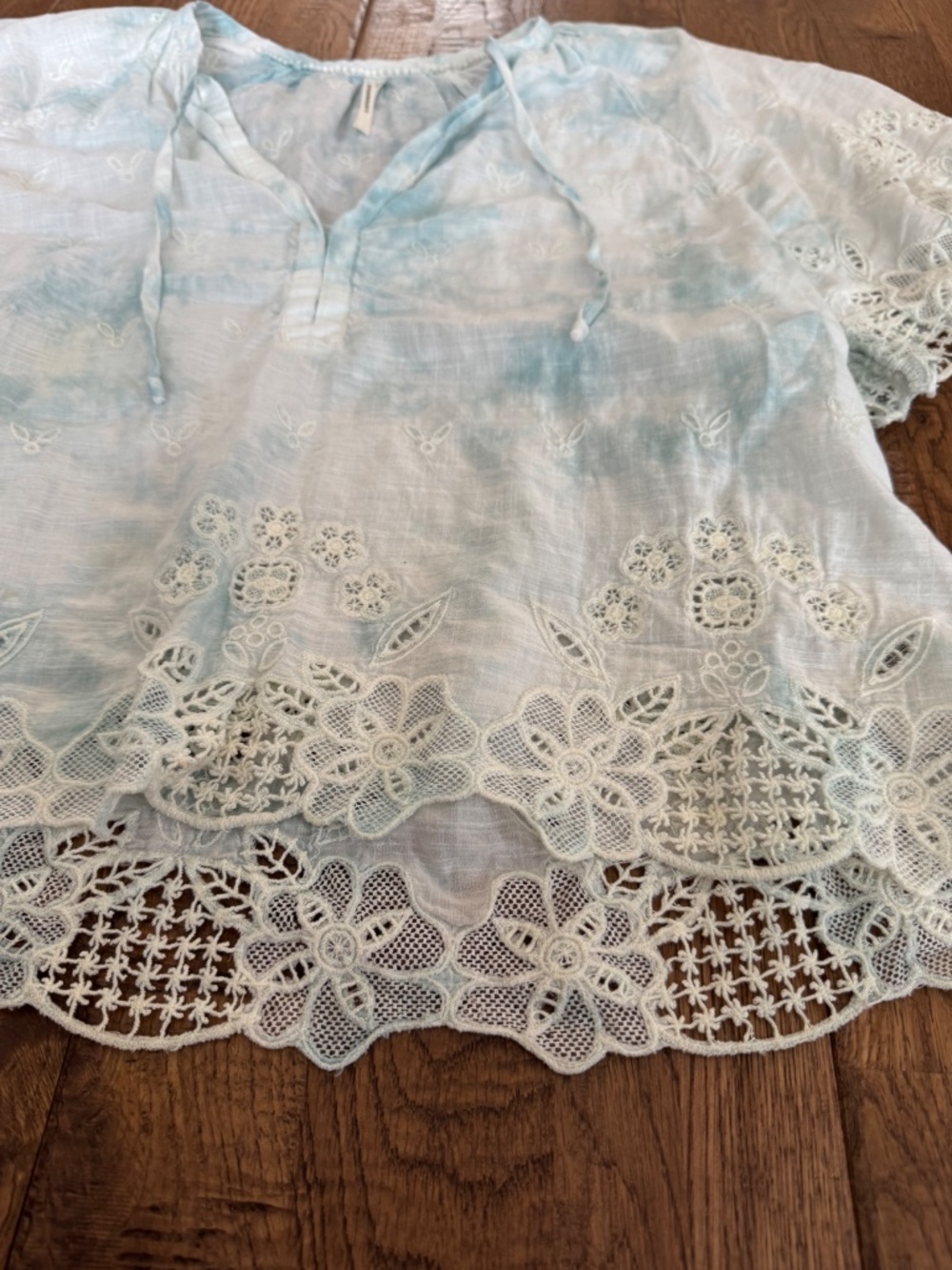 Anthropologie Tie-dye Floral Embroidered Lace Olivia Top Women's Size S C - Picture 3 of 8